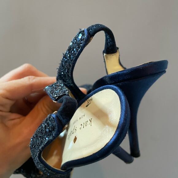 Kate Spade"Charm" Blue Glitter Slingback Bow Peep Toe Pumps Heels Size 6.5 - Picture 9 of 9